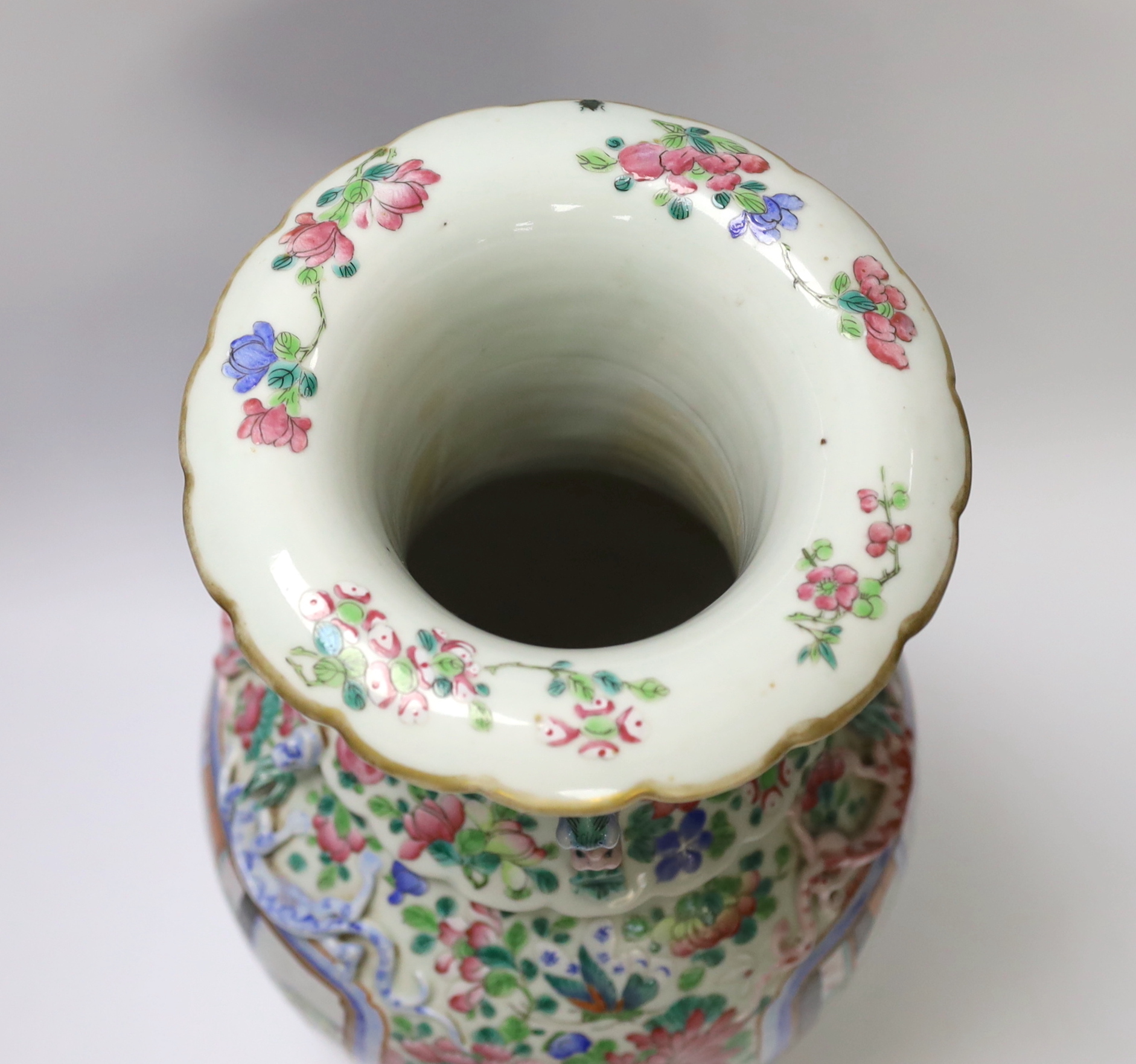 A 19th century Chinese famille rose baluster vase, 42cm